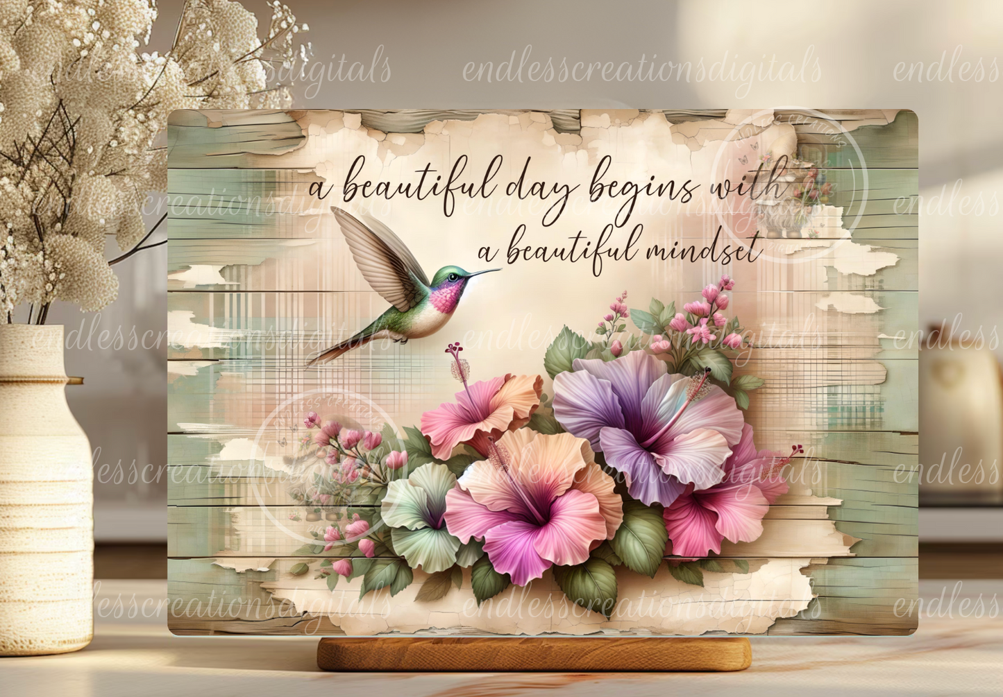 BEAUTIFUL HIBISCUS HUMMINGBIRD RECTANGLE