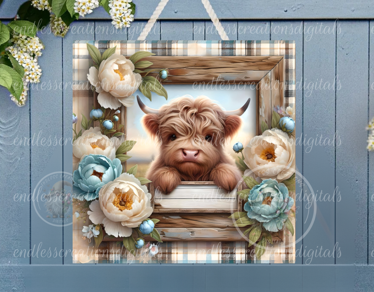 CUTE FLORAL PEONIES HIGHLAND COW