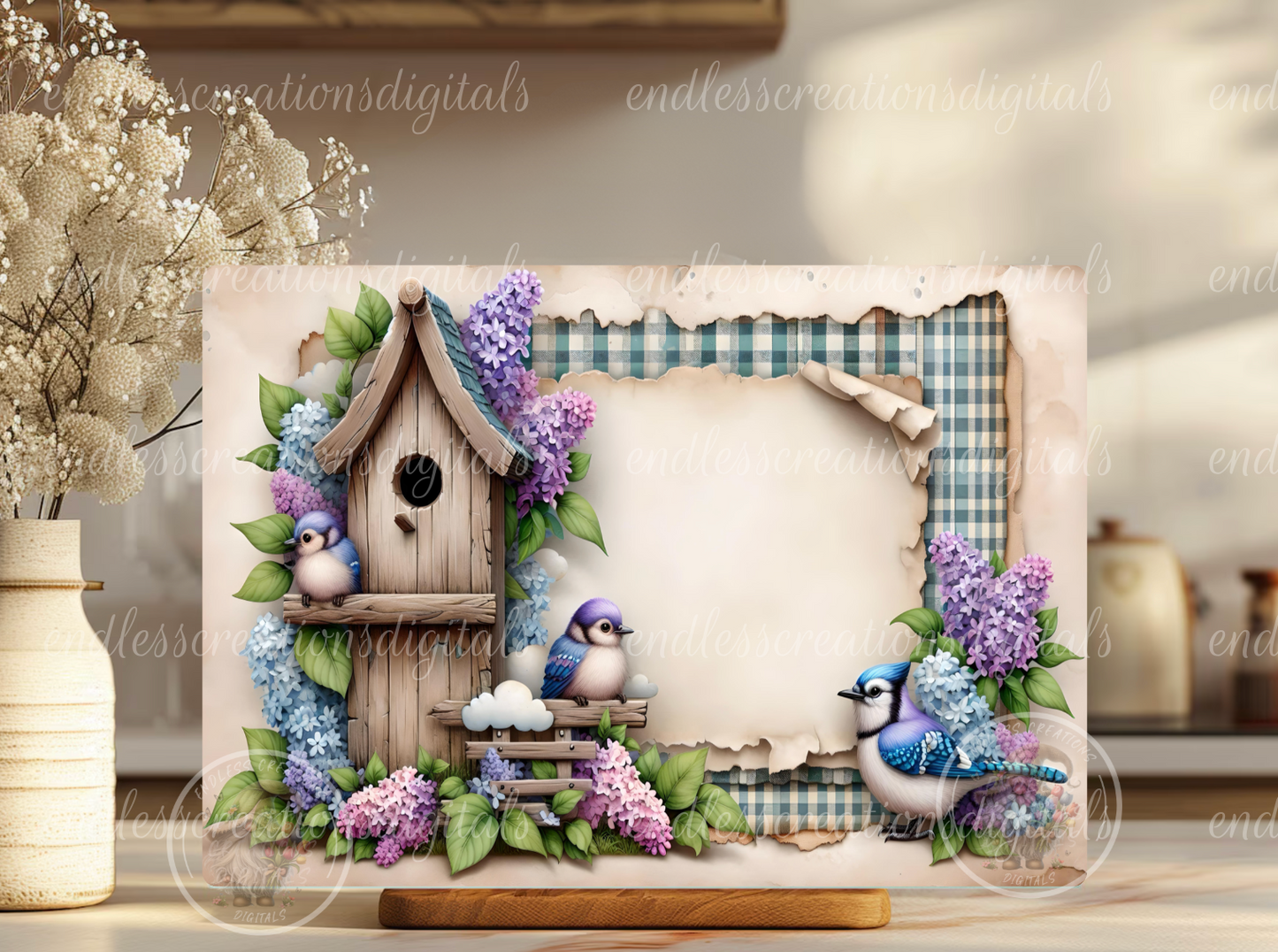 FLORAL LILAC BLUEJAY BIRDHOUSE