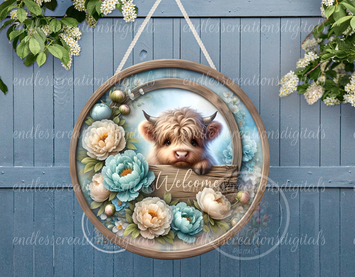 PEONY FLORAL HIGHLAND COW