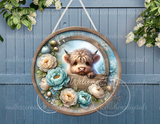 PEONY FLORAL HIGHLAND COW
