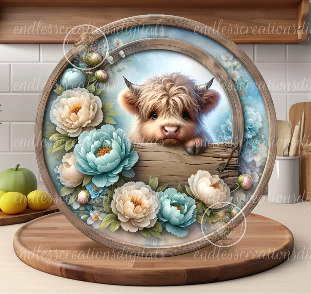 PEONY FLORAL HIGHLAND COW