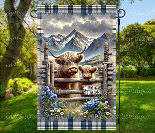 WELCOME FRIENDS HIGHLAND MOM AND BABY COW