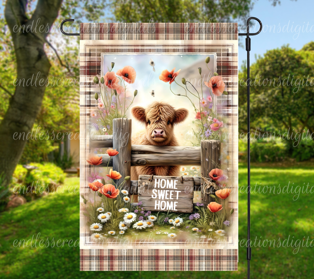 FLORAL POPPY HIGHLAND COW