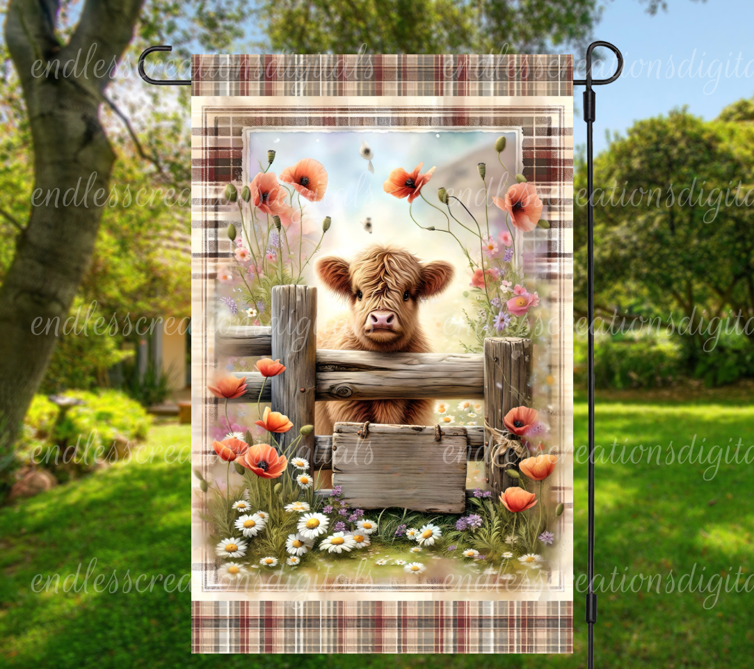 FLORAL POPPY HIGHLAND COW