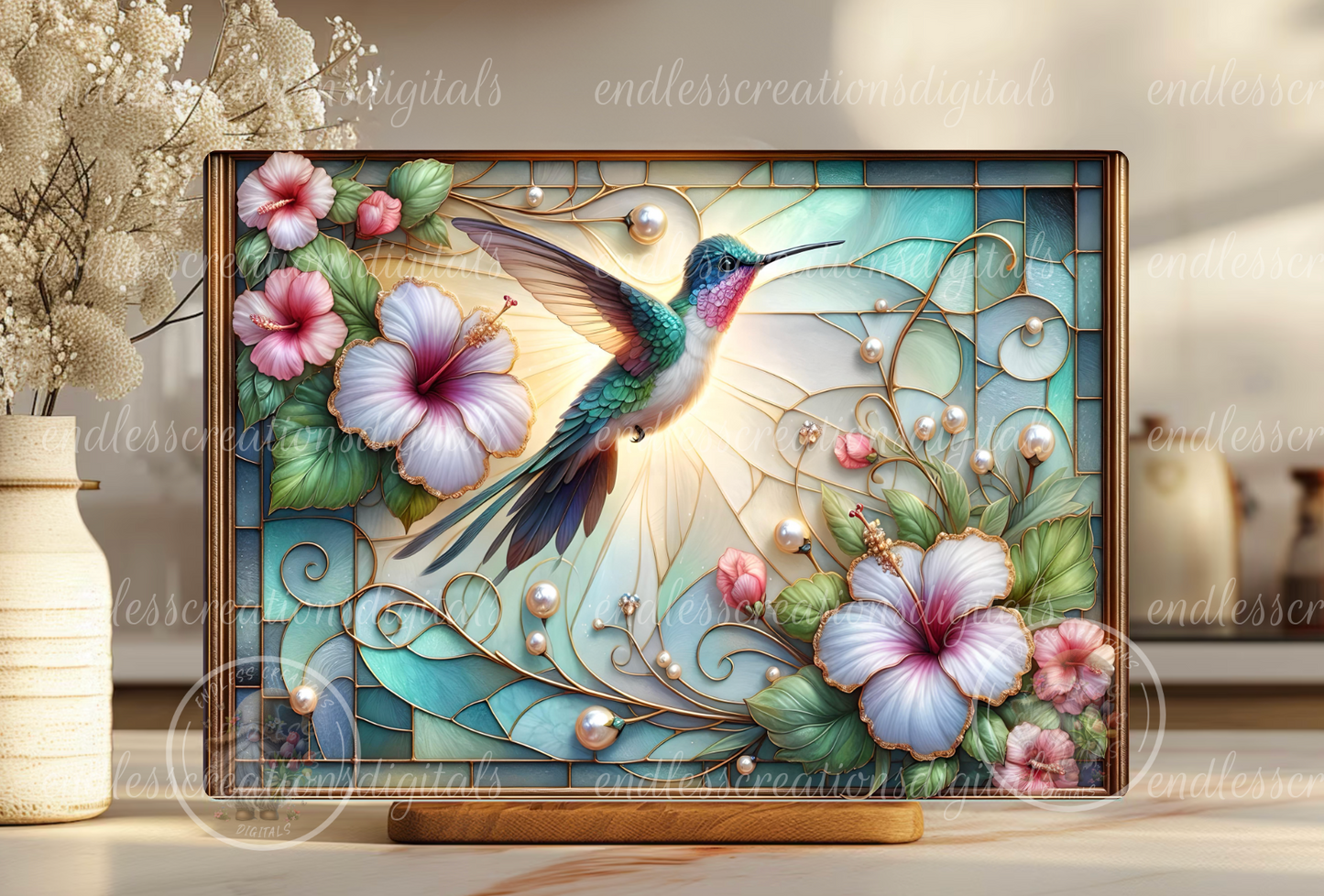 HIBISCUS FLORAL HUMMINGBIRD