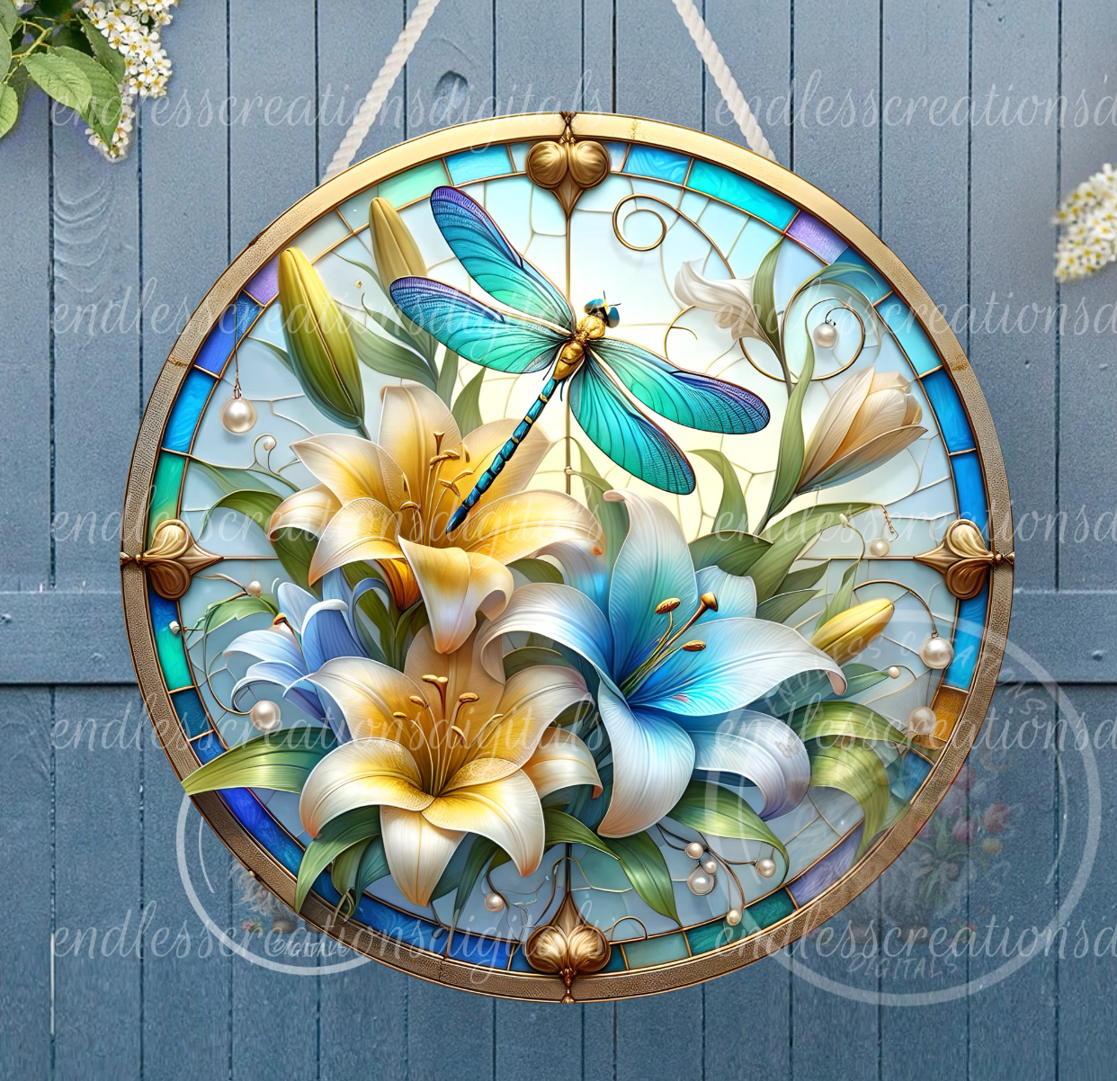 STAINED GLASS FLORAL DRAGONFLY