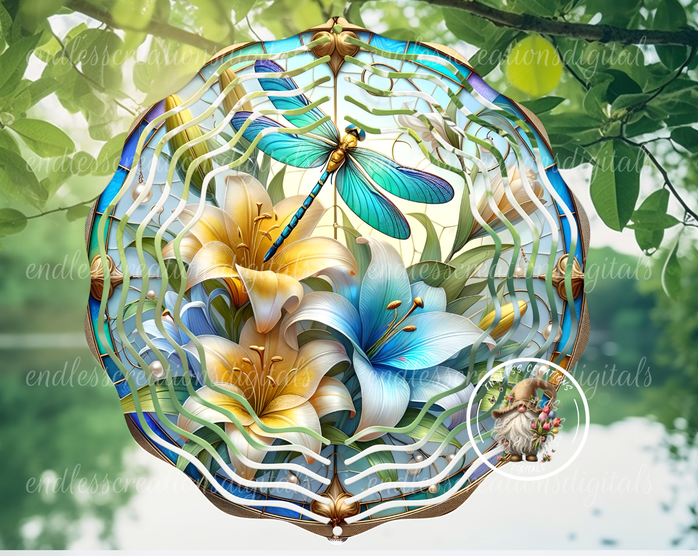 STAINED GLASS FLORAL DRAGONFLY
