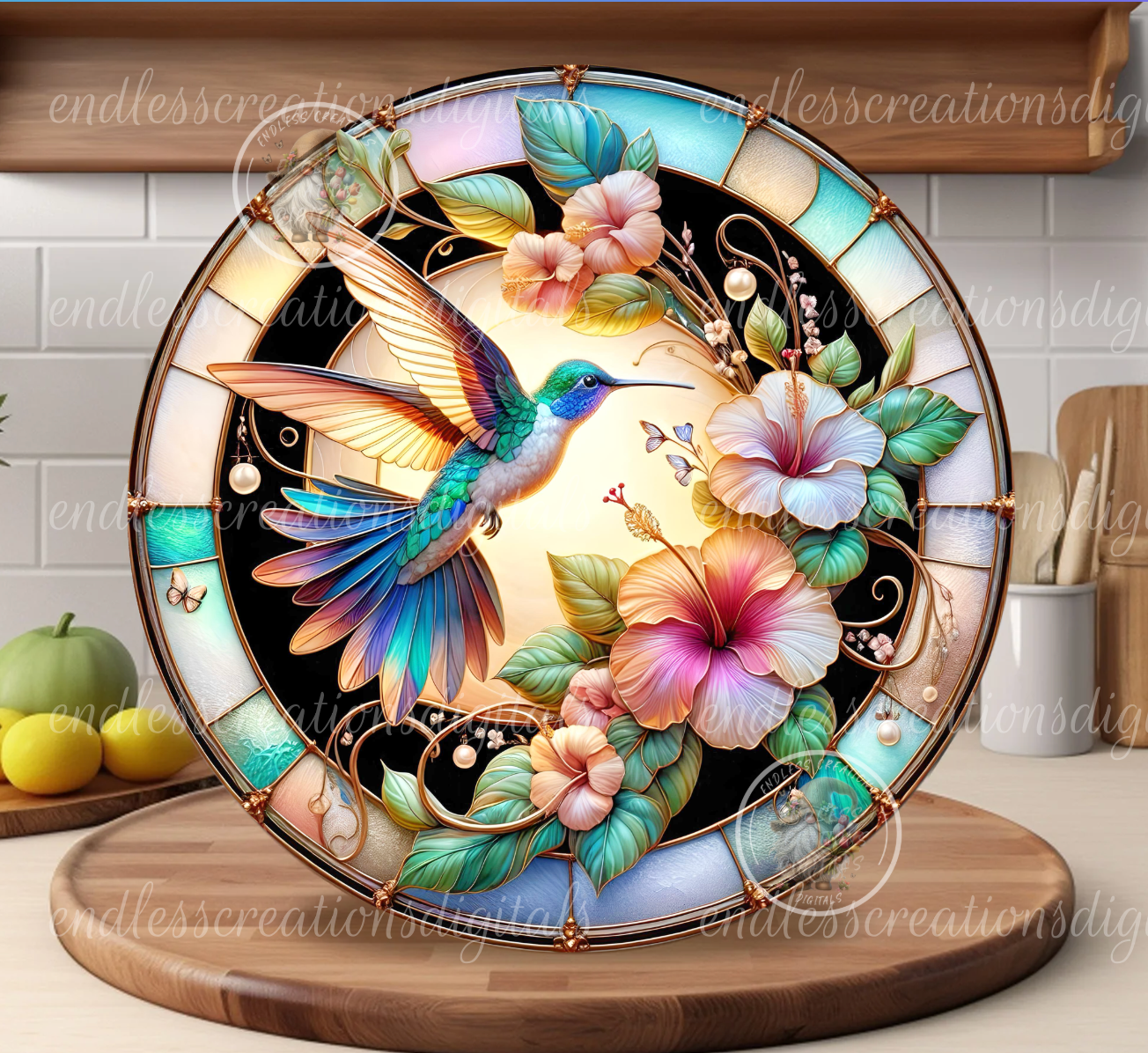 STAINED GLASS HUMMINGBIRD FLORAL
