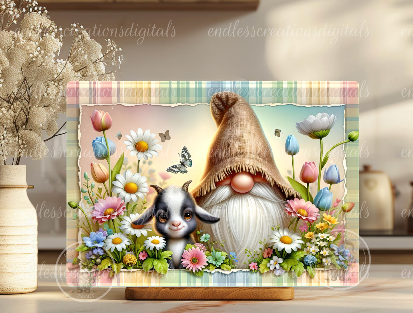 SPRING FLORAL GOAT AND GNOME