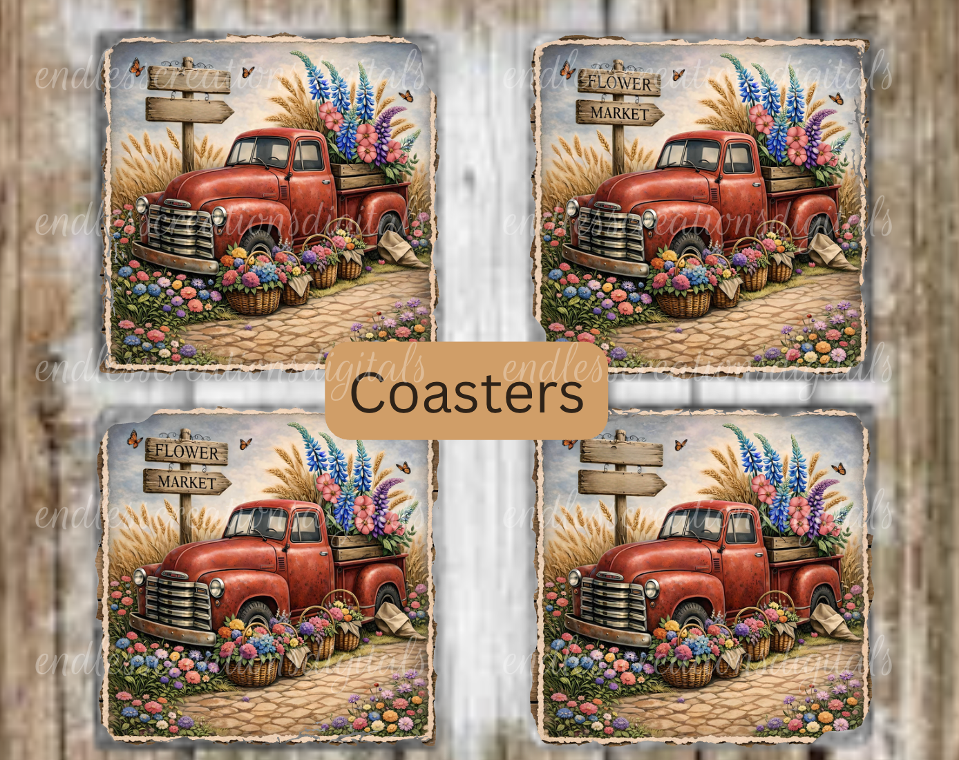 SQUARE RED FLORAL TRUCK