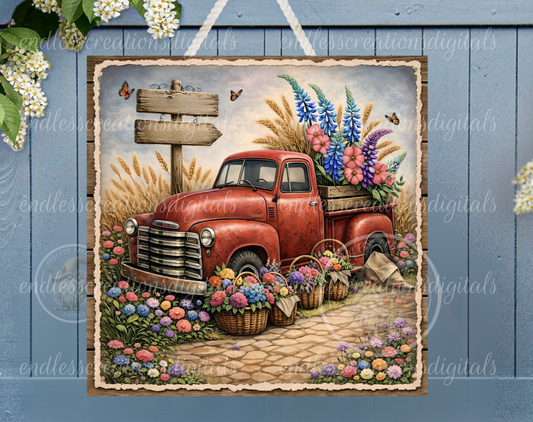 SQUARE RED FLORAL TRUCK