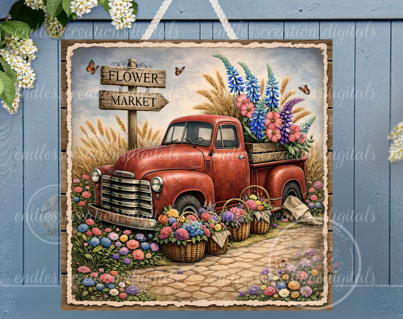 SQUARE RED FLORAL TRUCK