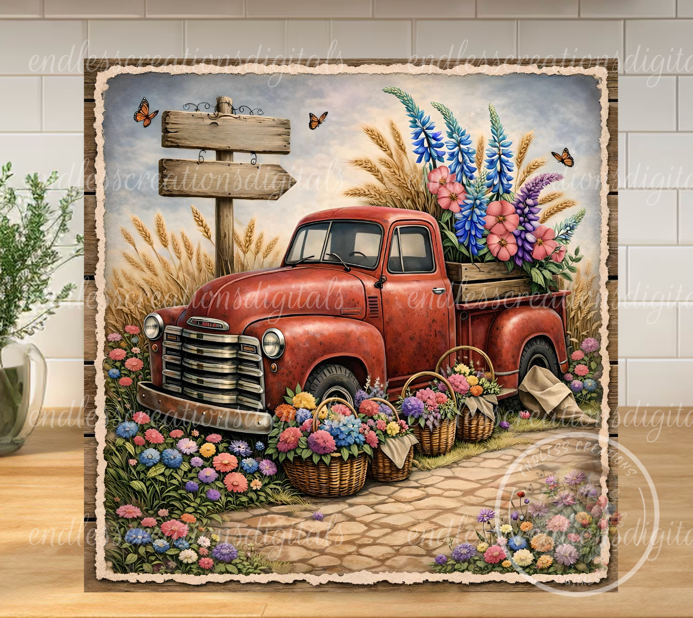 SQUARE RED FLORAL TRUCK