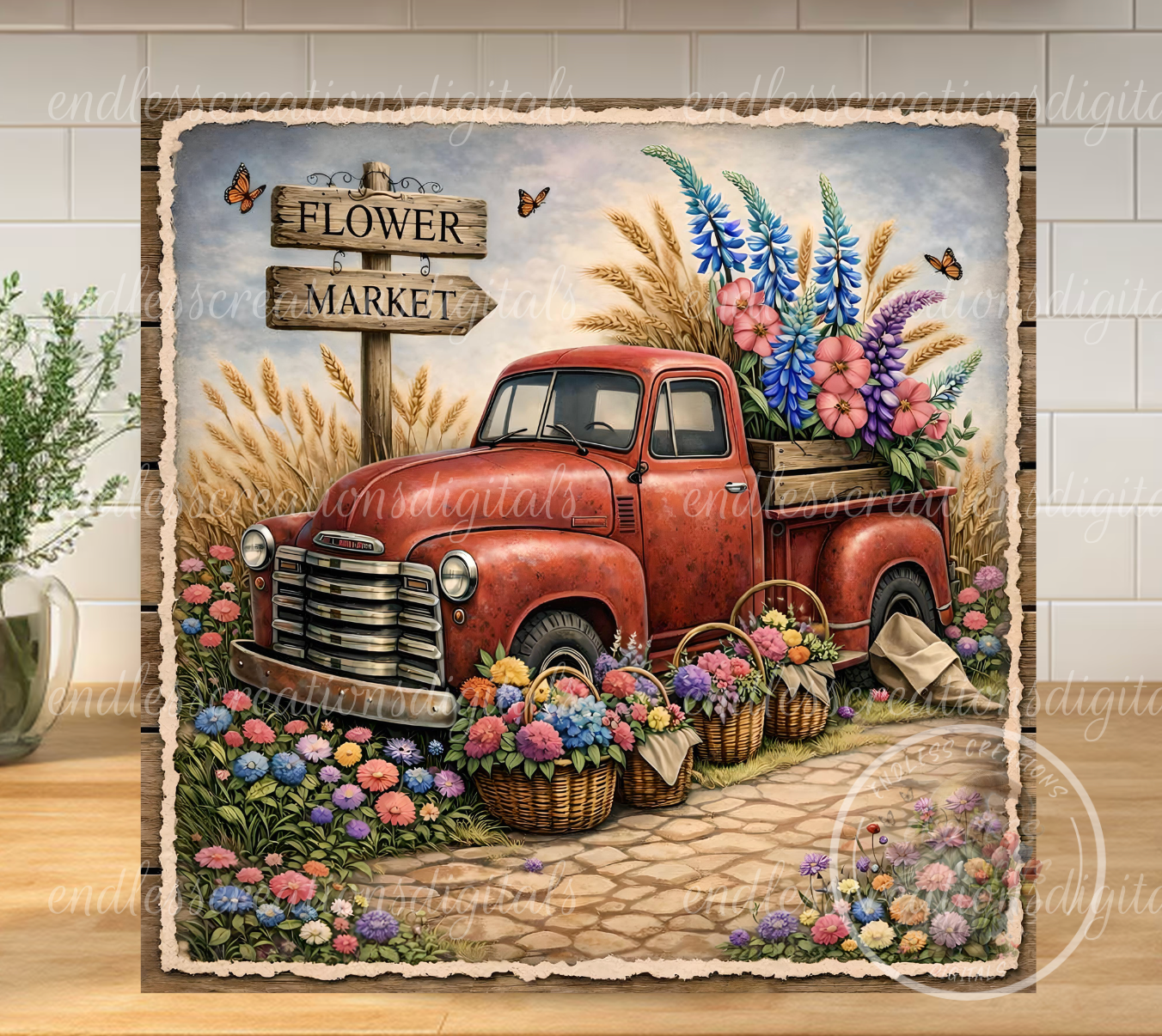 SQUARE RED FLORAL TRUCK