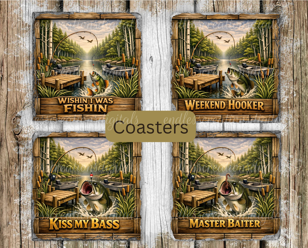 SET OF 4 SQUARE FISHING DESIGNS