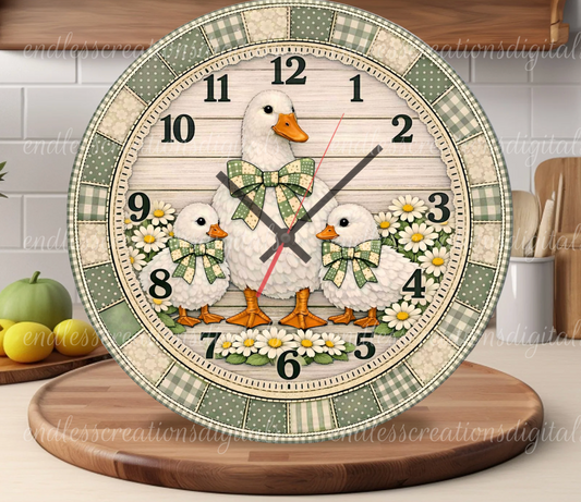 SAGE GREEN VINTAGE GOOSE CLOCK/ROUND DESIGN