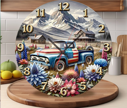 VINTAGE OLD TRUCK ROUND AND CLOCK DESIGN