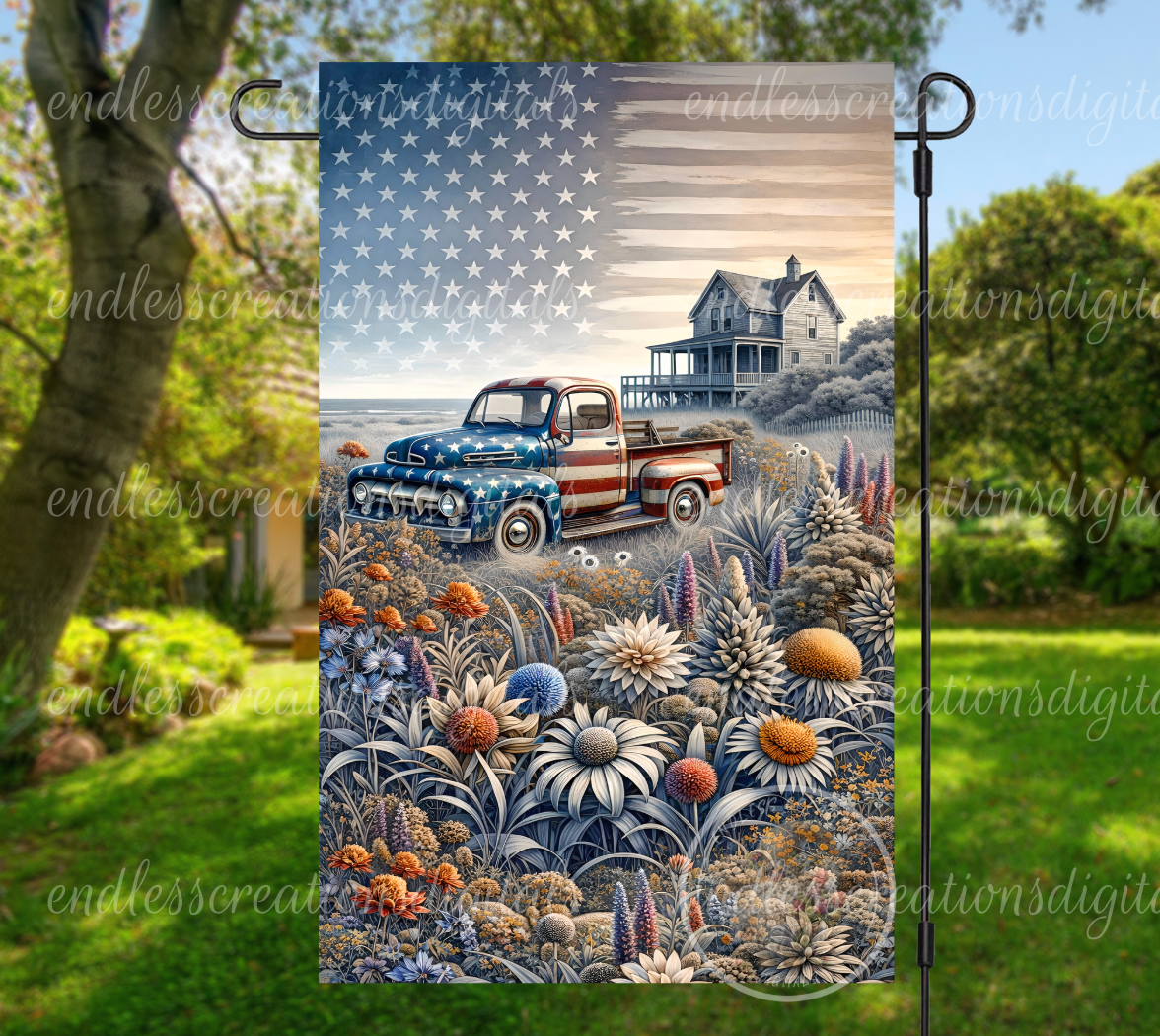 AMERICAN OLD VINTAGE TRUCK GARDEN FLAG