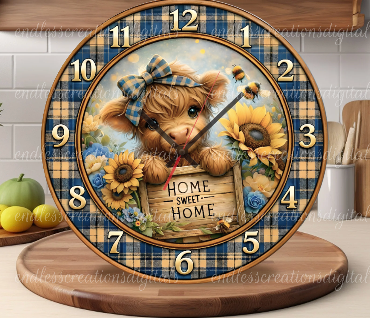 HOME SWEET HIGHLAND COW CLOCK DESIGN