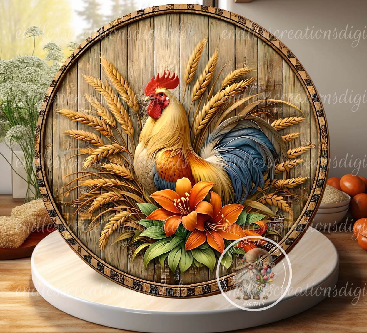 FLORAL ROOSTER CLOCK DESIGN