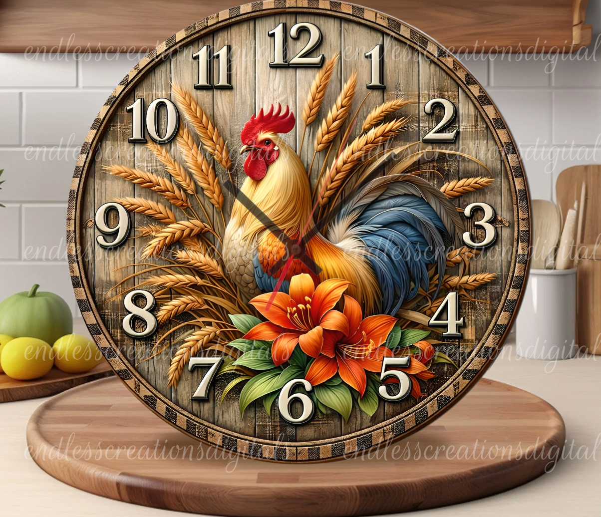 FLORAL ROOSTER CLOCK DESIGN
