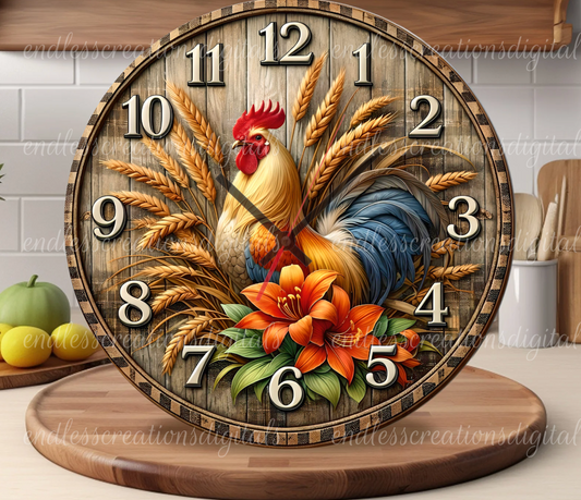 FLORAL ROOSTER CLOCK DESIGN