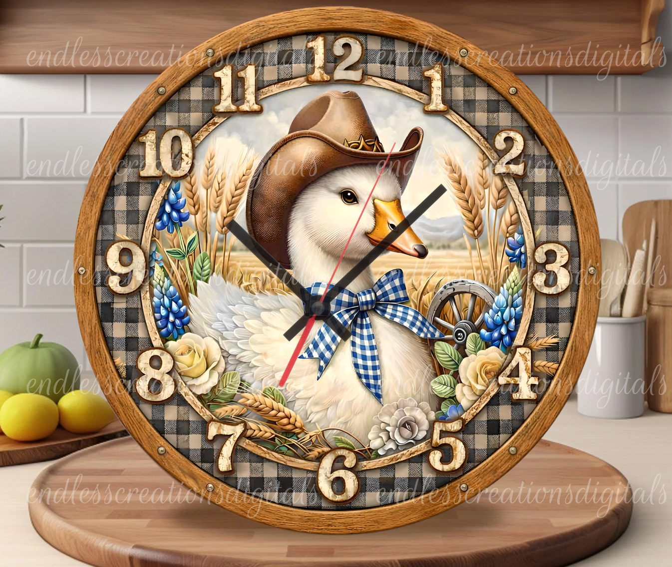 COWBOY FLORAL GOOSE ROUND/CLOCK DESIGN