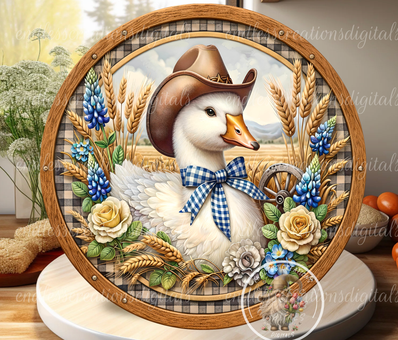 COWBOY FLORAL GOOSE ROUND/CLOCK DESIGN