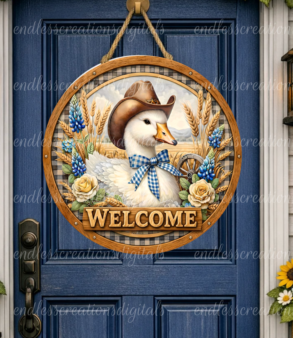 COWBOY FLORAL GOOSE ROUND/CLOCK DESIGN