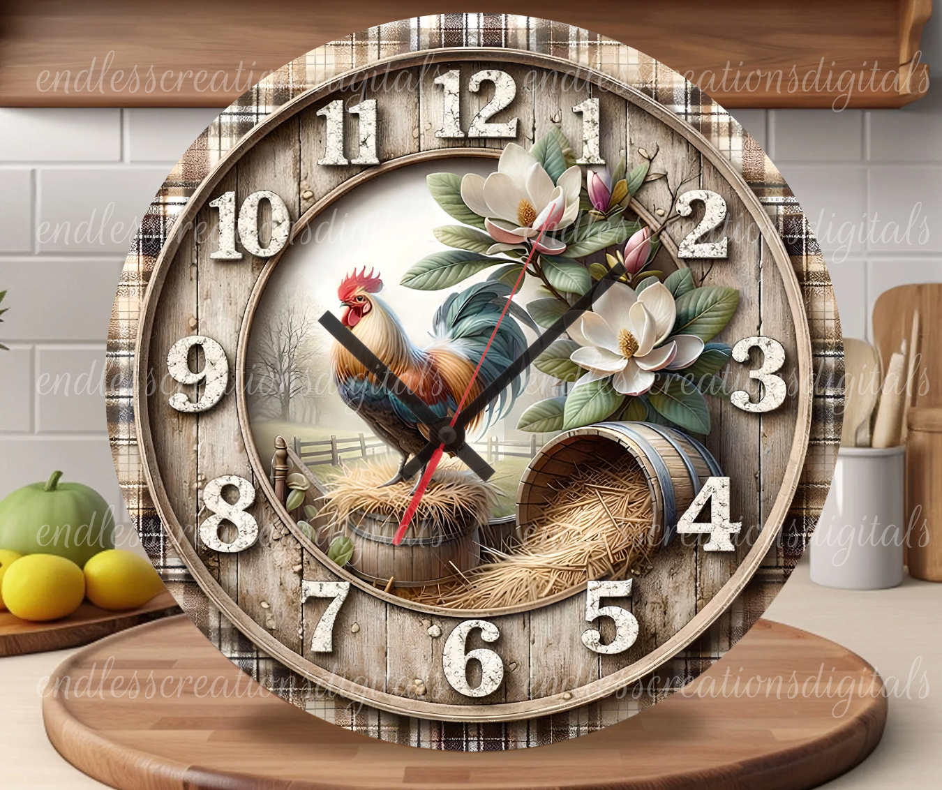 SPRING MAGNOLIA ROOSTER CLOCK DESIGN