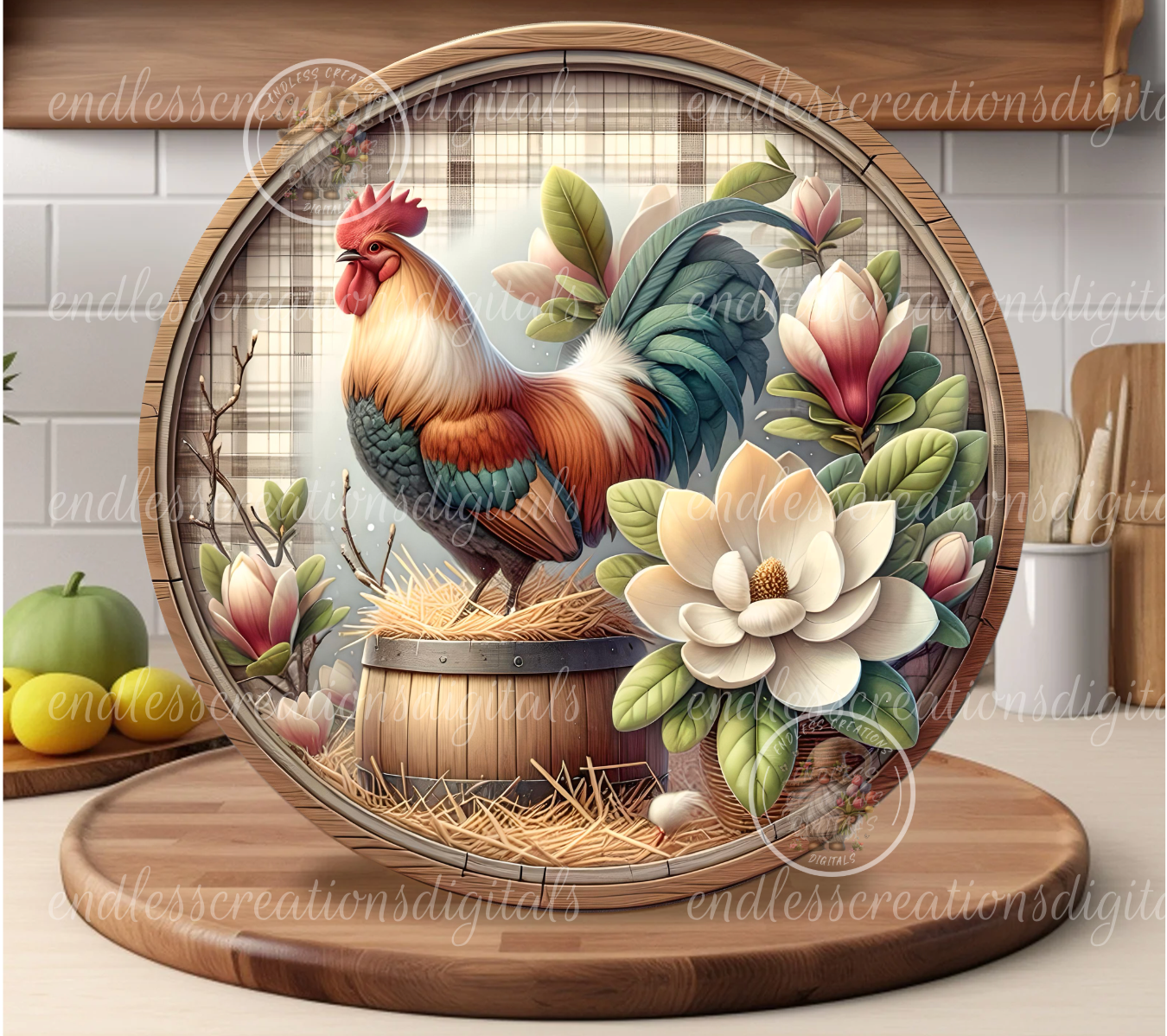 SPRING FLORAL ROOSTER CLOCK DESIGN