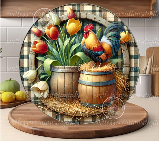 SPRING FLORAL ROOSTER CLOCK DESIGN