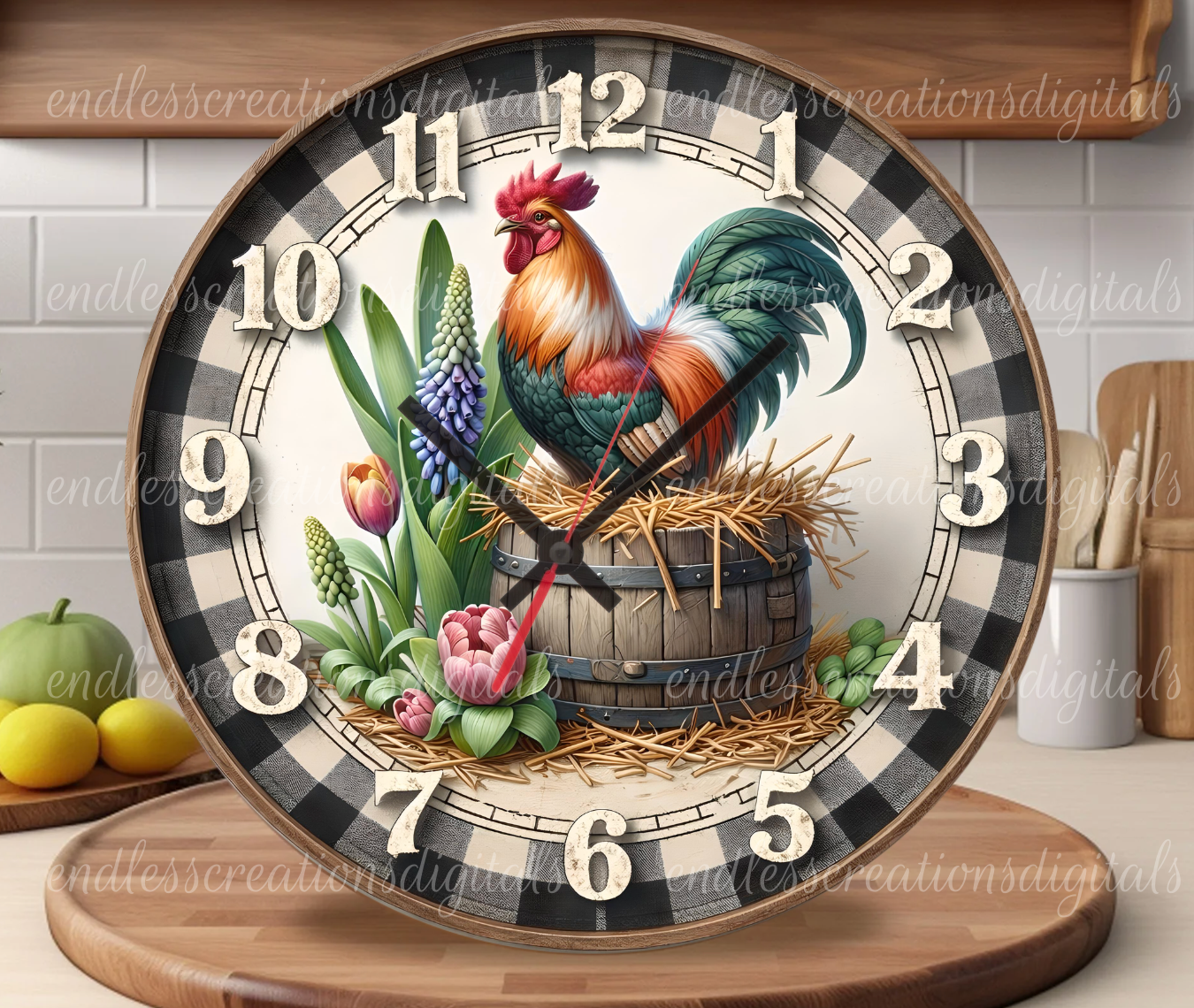 SPRING FLORAL ROOSTER CLOCK DESIGN