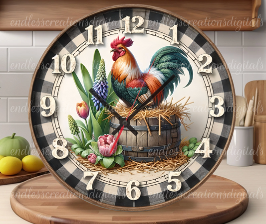 SPRING FLORAL ROOSTER CLOCK DESIGN