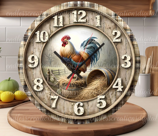 FARMHOUSE ROOSTER ROUND CLOCK DESIGN