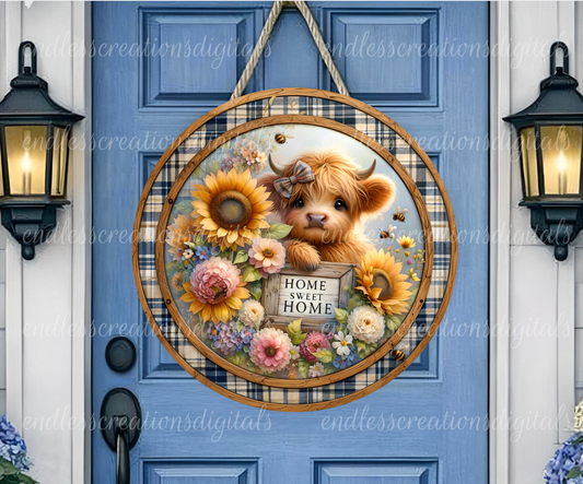 FLORAL HIGHLAND COW ROIUND/CLOCK DESIGN BUNDLE OF 4