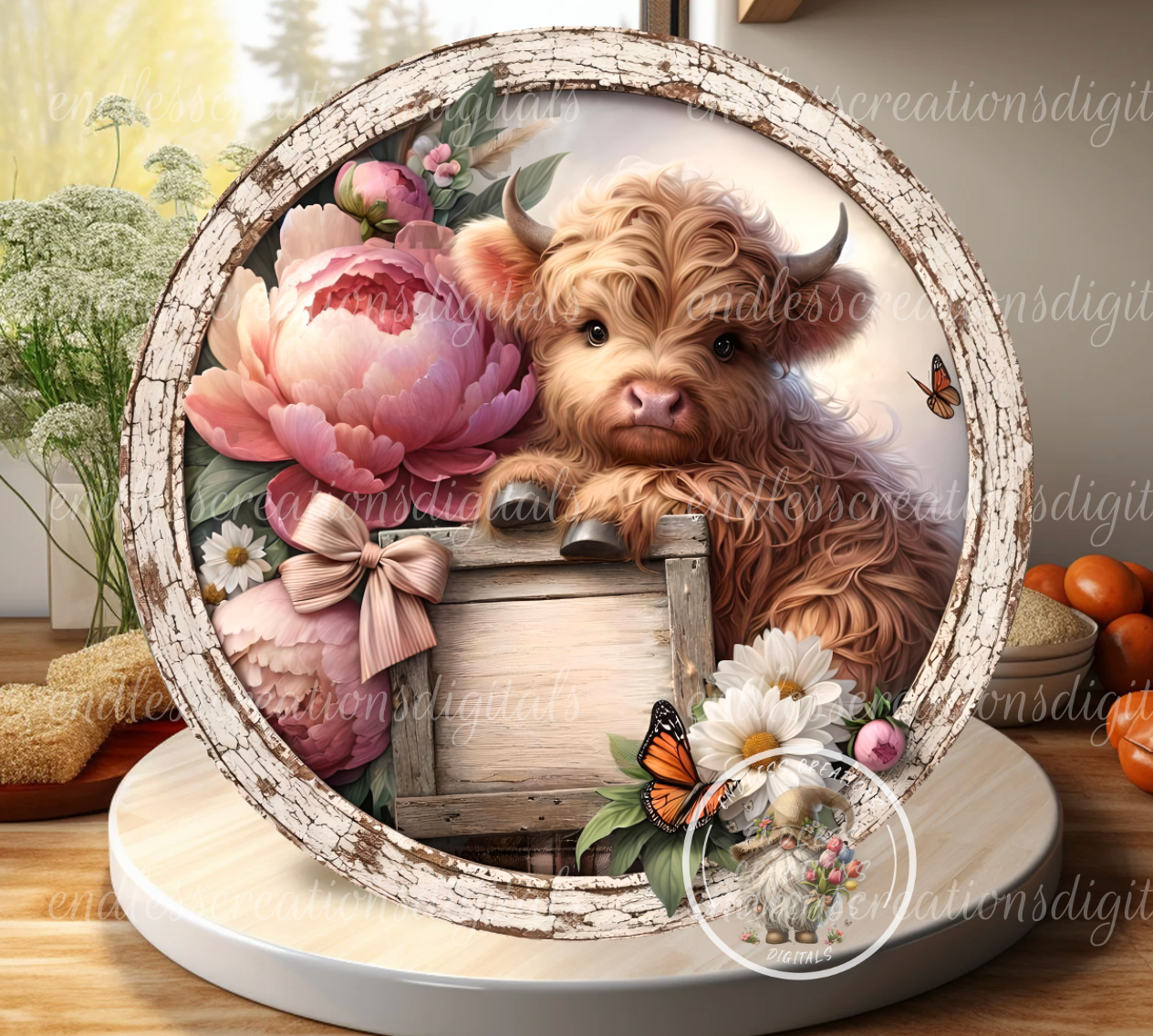 SPRING FLORAL HIGHLAND COW ROUND