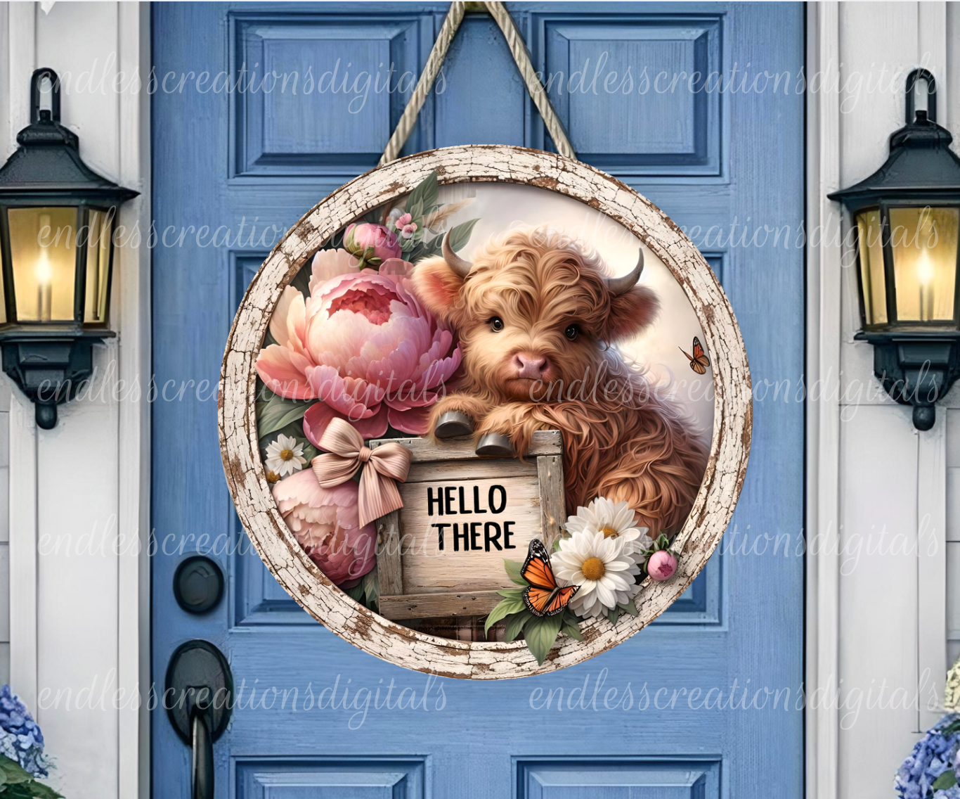 SPRING FLORAL HIGHLAND COW ROUND