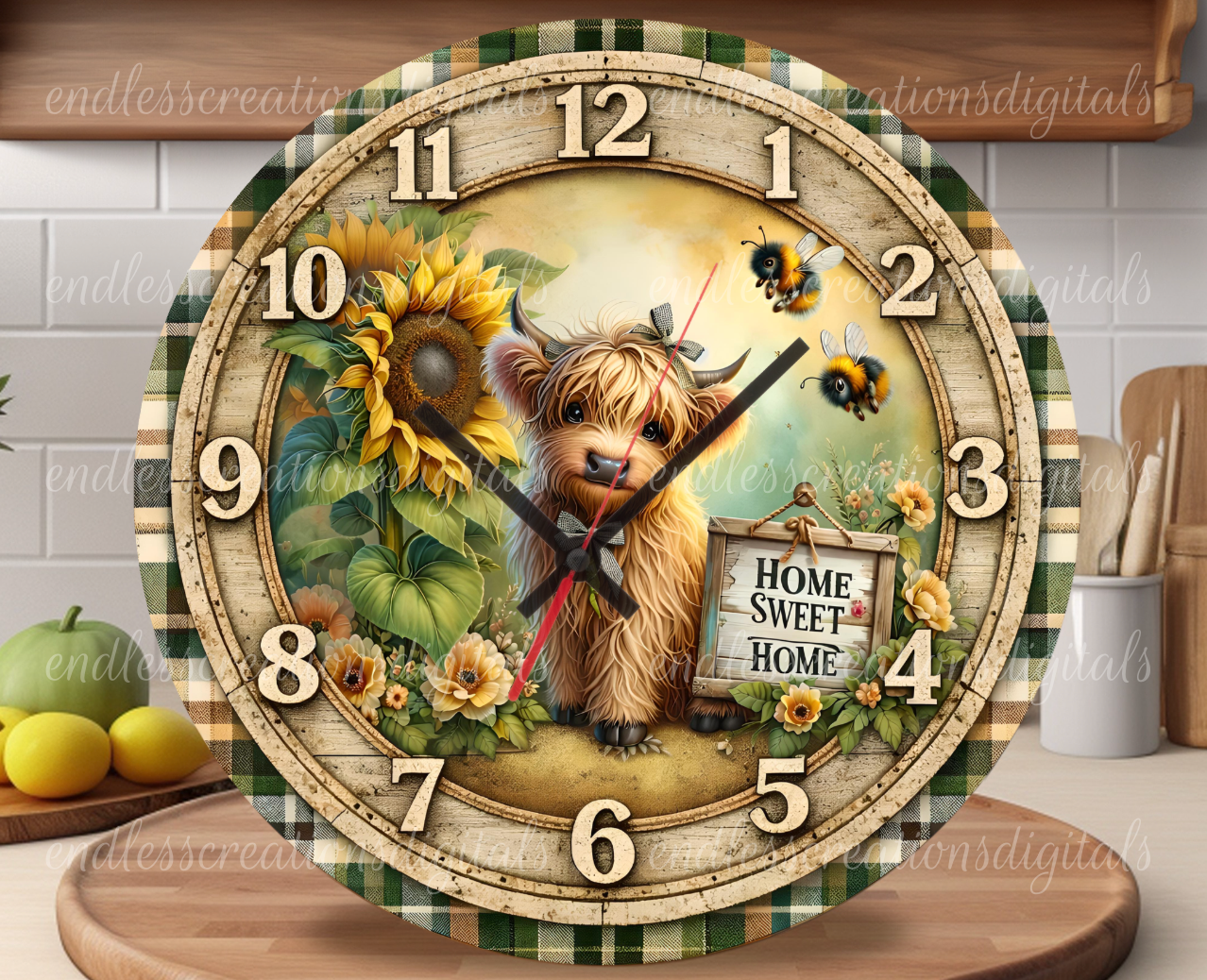 SUNFLOWER HIGHLAND COW ROUND/CLOCK DESIGN BUNDLE OF 3