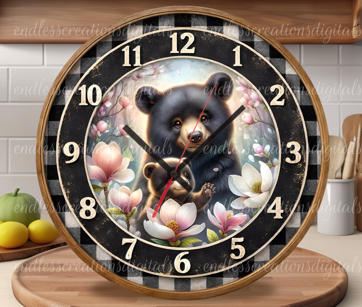 BLACK BEAR FLORAL ROUND/CLOCK DESIGN BUNDLE OF 3