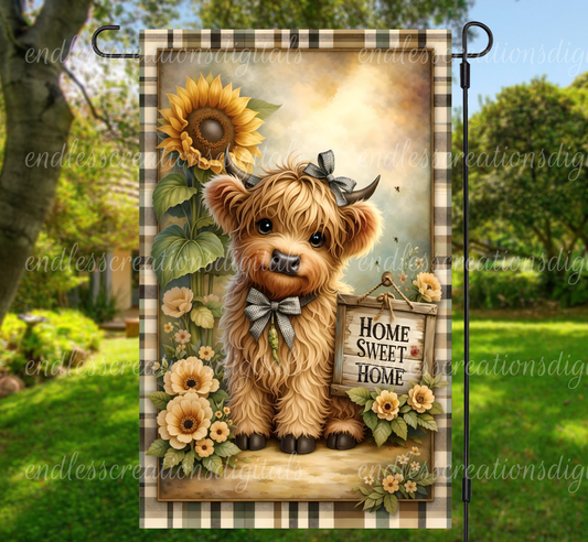 HOME SWEET HOME HIGHLAND GARDEN FLAG