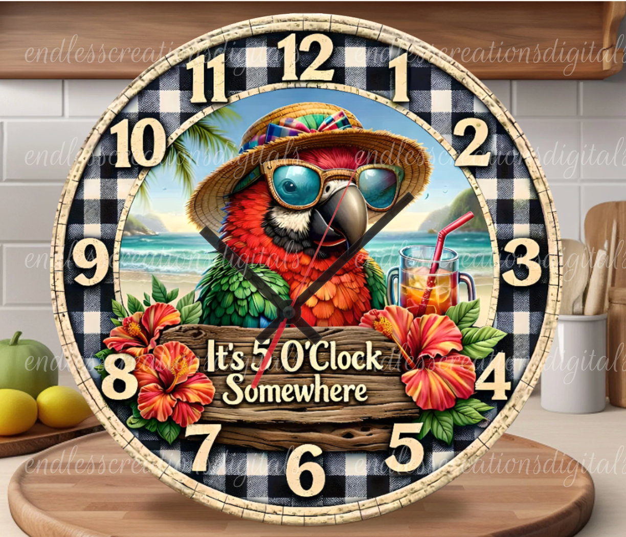 TROPICAL PARROT ROUND/CLOCK DESIGN BUNDLE OF 4
