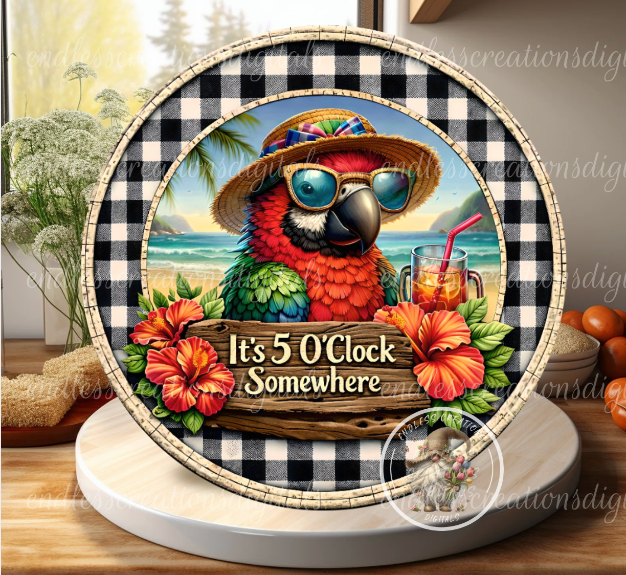 TROPICAL PARROT ROUND/CLOCK DESIGN BUNDLE OF 4
