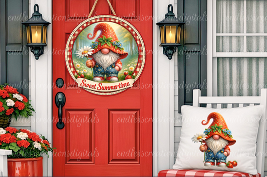 SWEET SUMMERTIME STRAWBERRY GNOME ROUND/CLOCK DESIGN BUNDLE OF 3