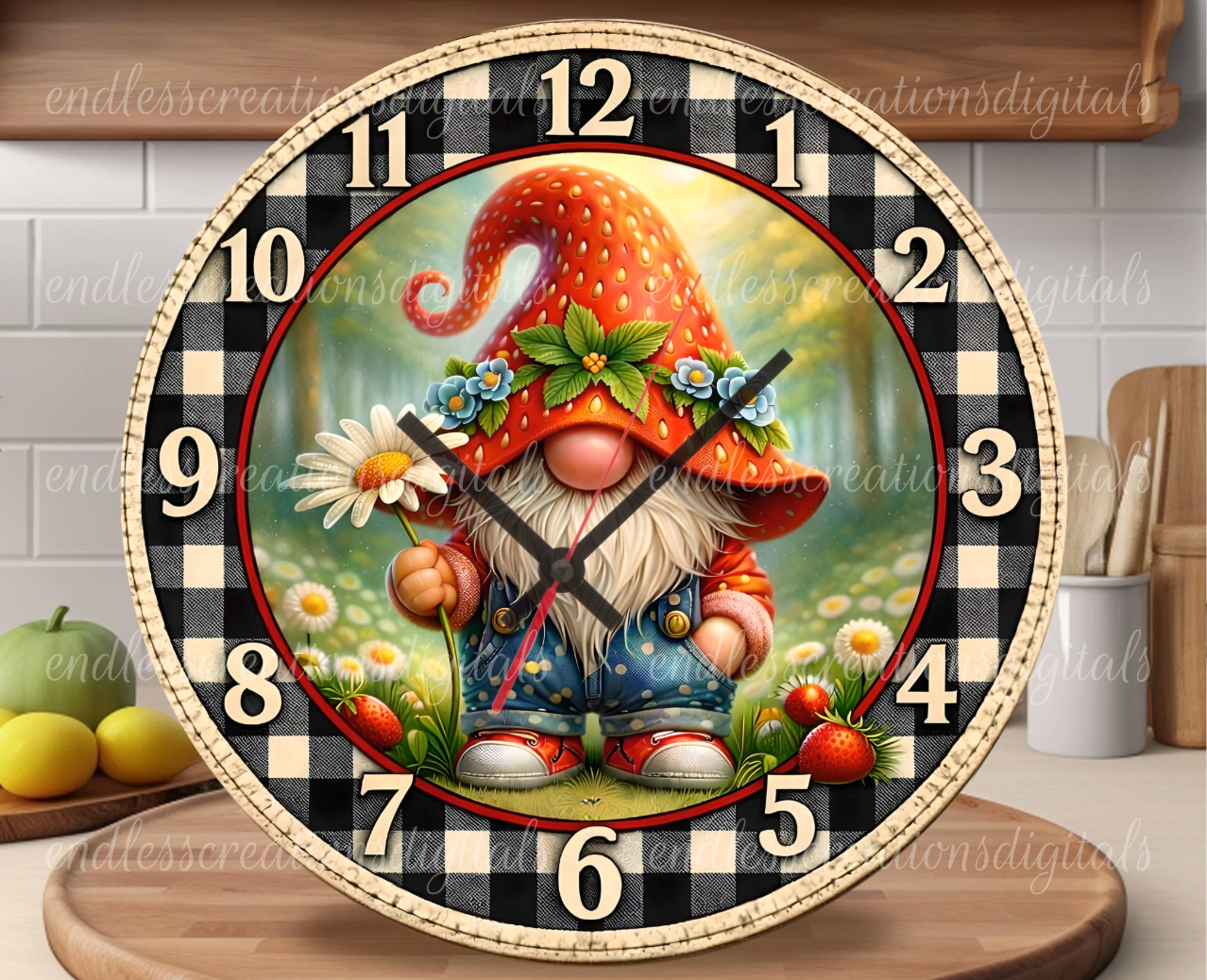 SWEET SUMMERTIME STRAWBERRY GNOME ROUND/CLOCK DESIGN BUNDLE OF 3