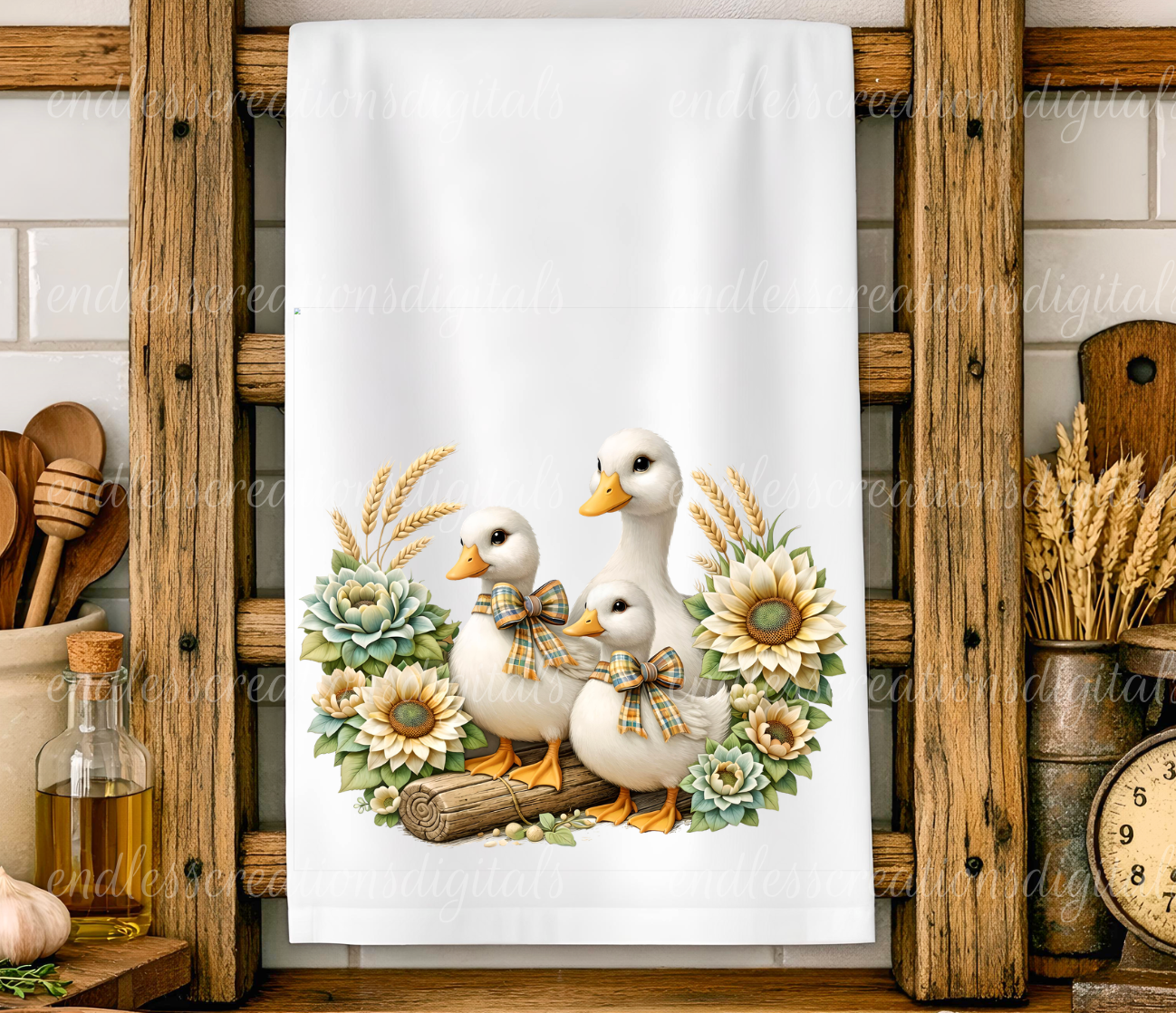 FLORAL GEESE ROUND/CLOCK DESIGN BUNDLE OF 4