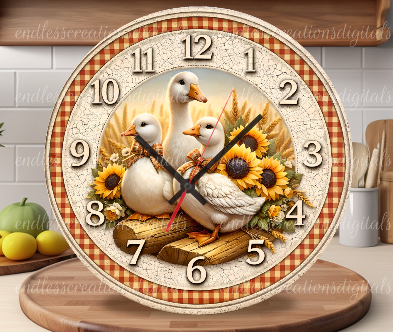FALL SUNFLOWER GOOSE FAMILY BUNDLE OF 4 WITH CLOCK DESIGN
