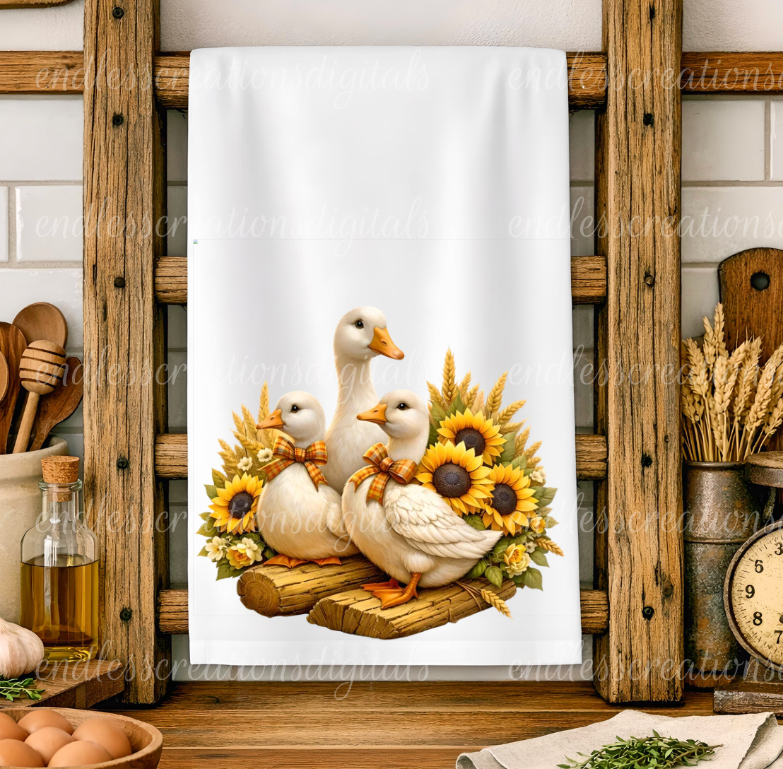 FALL SUNFLOWER GOOSE FAMILY BUNDLE OF 4 WITH CLOCK DESIGN