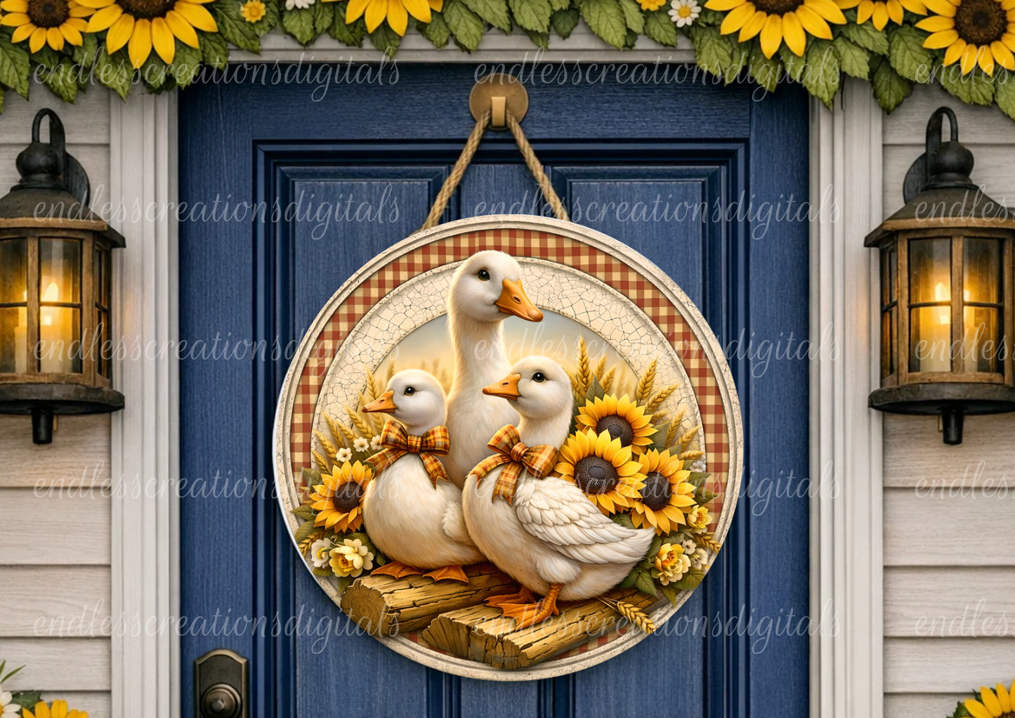 FALL SUNFLOWER GOOSE FAMILY BUNDLE OF 4 WITH CLOCK DESIGN